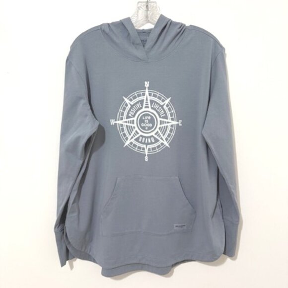 Life is Good Positive Compass Crusher-FLEX Hoodie Stone Blue Women's L - Picture 2 of 6